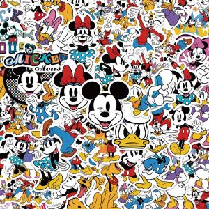 100 Pieces Officially Authorized Disney Stickers Mickey Mouse Mickey Donald Duck Stickers Cartoon Character Cute Good-looking Journal Material Mobile Phone Laptop Tablet Decorative Waterproof Stickers