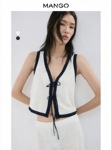 Mango | Short Sleeve Contrast Edge Tie Knitted Top
