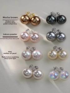 AOX Pure Silver Pearl Earrings round Face Suitable High End Ear Jewelry Korean Style Fresh out Fashionable Accessories for Women