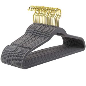20 Flocking Hangers Non-Slip Hanger Wet and Dry Storage Fantastic For Home Gold Hook Clothes Finishing Clothes Hanger