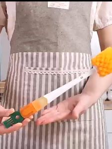 Bottle Cleaner Brush，Cup Brush Silicone 5-in-1 Bottle Brush Nylon Bristle Hanging Hole Long Handle 360 Degree Rotating Baby Pacifier Cup Cleaning Brush Kitchen Gadget Orange Detachable Handle Bottle Scrubber