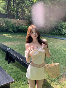 Summer Casual One-Shoulder Knotless Sleeveless Tube Top And Mini Skirt Two-Piece Set for Women High Waist Short Skirt