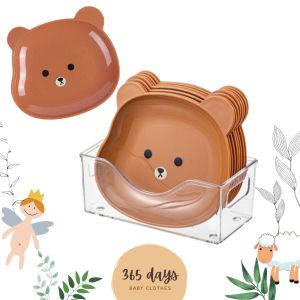 Impor PIRING ANAK / ALAT MAKAN BAYI & ANAK / 1 SET 8 pcs PIRING PLASTIK DAN TATAKAN PIRING BERUANG LUCU