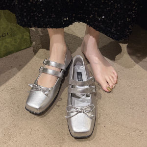 IELGY French square toe ballet style flat shoes with bowknot Mary Jane shoes for women