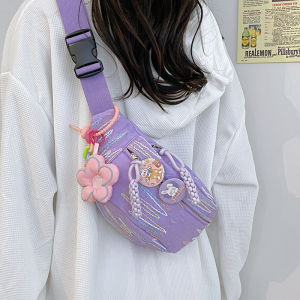 Purple Chest Bag Female Cute and Lightweight Ruched Fresh Student Easiest for Match Girls Crossbody Bag Stylish Small Backpack