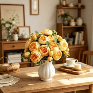 Artificial Flower Silk Peony Bouquet Vase Decoration Craft Home Garden Room Wedding Accessory DIY Gift Prop Accessory Graduation
