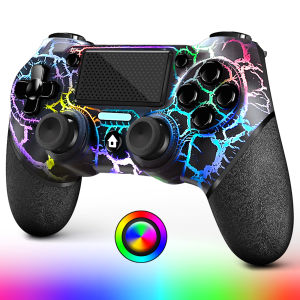AceGamer RGB Wireless Controller สําหรับ PS4 สีดํา/สีขาว Crack LED พร้อม RGB Light 1000mAh ใช้งานร่วมกับ PS4/Slim/Pro/PC