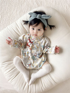 Autumn Newborn Baby Clothes Cotton Polyester Long Sleeve Print Outfit Girl Baby Cute Embroidery Button Diaper Cover Traditional Chinese Style