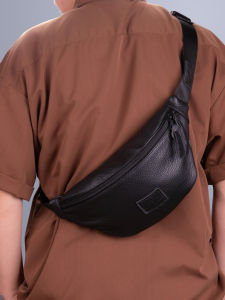 Leather Crossbody Bag Mens Soft Leather Casual Commuter Backpack Outdoor Simple Youth Waist Bag Durable Water-Resistant Pouch