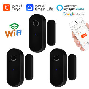 Tuya WiFi Door Open Close Detector Black Smart Life APP Door Window Sensor Home Security Protection Compatible Alexa Google Home