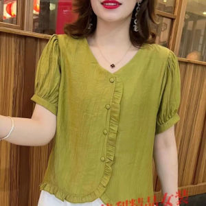 Western Style Lace Stylish Short Sleeve Shirt Womens Clothing 2023 Summer New Mothers Clothes Loose Slim Fit Versatile Top