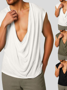 Áo Vest Cổ Lơi Màu Trơn Đa Năng Nam Dáng Rộng Thoải Mái Phong Cách Mỹ Mùa Hè Thường Ngày