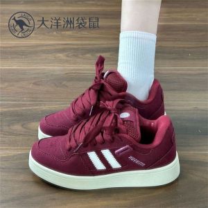 IELGY 2025 New Year Campus Burgundy Bread Shoes Womens Versatile Casual Sneakers