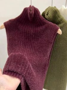 เสื้อถักคอสูงผู้หญิง ขนม้าทะเล แฟชั่นฤดูหนาว เสื้อชั้นใน แจ็คเก็ต ชุดชั้นใน แขนยาว ปกติ ไม่มีกระดุม สีพื้น