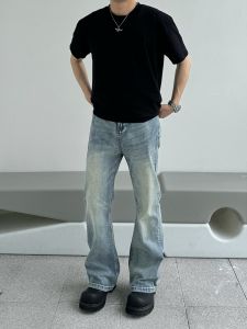 Quần Jeans Nam Ống Thẳng Rộng Màu Xanh Rửa Sạch Phong Cách Đường Phố Mỹ Quần Dài Thời Trang Mùa Xuân 2024 Quần Jeans Thường Ngày