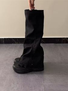 รองเท้าแตะแบบหนีบโรมันเพิ่มความสูง 10 ซม. ที่มองไม่เห็น ผู้หญิง ฤดูร้อน รองเท้าบูทยาวด้านล่างหนาย้อนยุค ทันสมัย หลอด กางเกง รองเท้าบูท