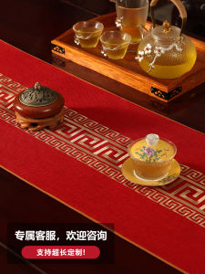 New Chinese Style Table Flag Red Wedding Celebration Tea Table Cloth Art Long Tablecloth Tea Center Table Mat Fabric