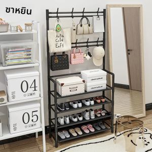มัลติฟังก์ชั่นชั้นวางรองเท้า 5 ชั้น Simple Integrated Storage ขาตั้งในครัวเรือนเสื้อผ้า Coat Shoemaker Organizer