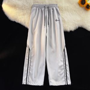 American High Street Casual Sports Pants Men Women Spring Autumn Loose Wide Leg Vintage Straight Stripe Sports Pants