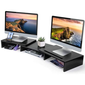 Desk Mount Stand with Triple Monitor Riser for Dual LCD Screens Universal Design