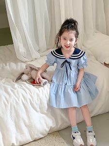 【READY STOCK】Korean Girls Sweet Lapel Temperament One-Piece Dress Cute Preppy Style Short-Sleeved Dress (C295)