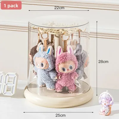 Transparent Rotating Display Box Storage Rack for Labubu Dolls Plush Toys Figurines Collectibles Soft Toy Organizer Stand