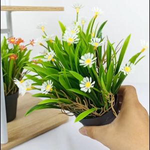 Tanaman Hias Pot Bunga Plastik Artificial Daisy Ornamen Dekorasi Ruangan Rumah Import COD PBP192
