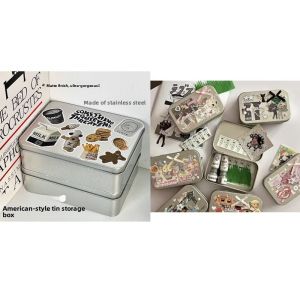 Frosted Iron Box American Style Creative Dustproof Desktop Organizer Sticker Card Storage Box High Aesthetic Value Storage Container