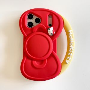 Sanrio | Cute Red Bow Sanrio Hello Kitty Silicone Phone Case For iphone 17 16 15 14 13 Pro Max 17 Pro Kawaii Lens Protective Soft Cover