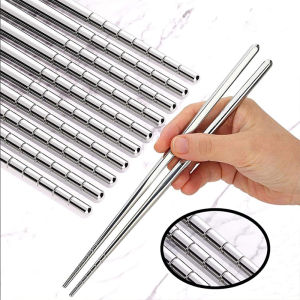 5Pairs Stainless Steel Chopsticks Reusable Non-slip Chinese Chopsticks Sushi Chopsticks Restaurant Household Tableware Cutlery Sets