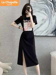 Black Asymmetrical Hem T-shirt Dress Womens Summer 2024 New Style Slimming Long Dress High Waist LA CHAPELLE HOMME