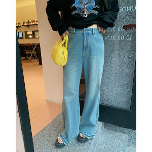 Loose High Waist Lazy Feel Jeans Womens Spring Autumn New Style plus Size Comfortable Straight Leg Blue Long Pants