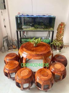 bộ bàn ghế đôn trống 7 món gỗ hương Lào gỗ gõ (có ship toàn quốc)