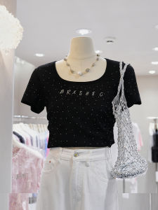 Áo Thun Nữ Cổ Vuông Ôm Vừa Vặn Mùa Hè 2025 Mỏng Thời Trang Đa Năng Thắt Eo Ngắn Cay Nồng Áo Ngắn Tay Cotton Nguyên Chất