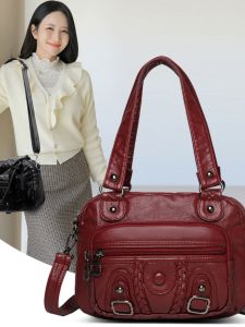 Fashionable Multi-Layer Soft Leather Handbag Womens Single Shoulder Bag for Middle-Aged Mothers Crossbody Bag Casual Use