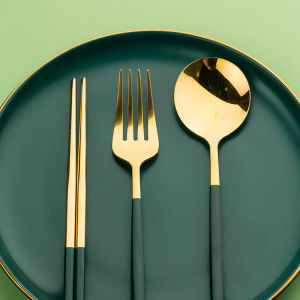 Set Alat Makan Korea Stainless Steel Matte Gold High Quality - Sendok Garpu Portugis Bulat Unik Tebal
