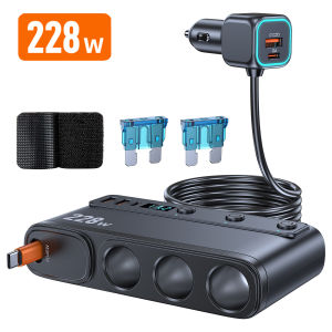 228W 9 in 1 Car Fast Charger Adapter Charge Independent Switches DC Cigarette Outlet PD 3 Socket Cigarette Lighter Splitter
