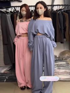 Early Autumn 2025 Spicy Retro Short Sweatshirt High Waist Slim Wide Leg Casual Pants Set for Women Fashionable Student Uniform