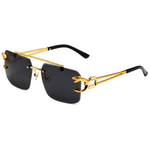 Retro Double Beam Sunglasses For Men Fashion Leopard Frameless Trimmed Sunglasses For Women Fashion