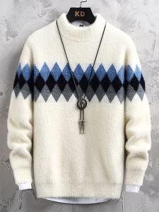 ROMON | Lormen Mens Mid-High Collar Knitted Sweater Winter Casual Fashion Thickened Mink Velvet Warm Base Shirt City Style Long Sleeve