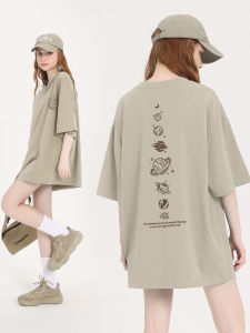 Café Short Sleeve T-Shirt Womens Base Shirt Inner Wear Loose Half Sleeve Small Shirt Summer Fashion Print Cotton round Neck