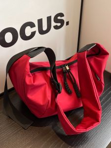 Large Capacity Red Womens Shoulder Crossbody Bag Fashionable Student Korean Style Commuter Dumpling Bag Soft Polyester Lining