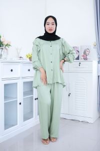 GALERI Oneset Panjang Kancing Setelan Nuna Polosan Bahan Twil Terbaru 2023