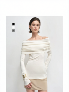 Luxurious and Elegant One-shoulder T-shirt Modal Cashmere