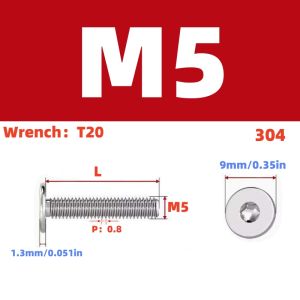 CM SS A2-70 5-10Pcs M5 M6 304 Stainless Steel Bolts Six 6-Lobe Torx Ultra Thin Super Low Flat Wafer Head Bolt Screw