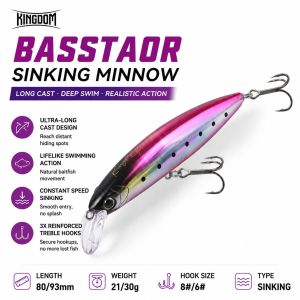 Kingdom | Kingdom Sinking Minnow Fishing Lure Long Casting Artificial Hard Wobbler 80mm 21g 93mm 30g for Bass Perch Saltwater Fishing