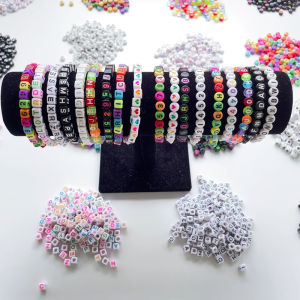 DIY Handmade Beaded Bracelet Woven Box with Numbers Beads White Background Color Word 6*6 4*7 Optional Letter Large Hole Beads