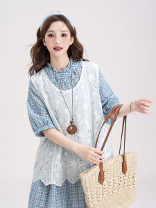 kubangren | Retro Check Dress Set Casual Comfortable Versatile Lace Vest