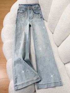 La Chapelle | Quần Jeans nữ Phồng Dây Rời Màu Xanh Nhạt Đai Cao