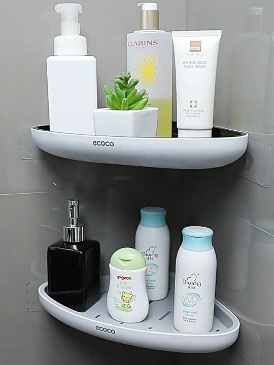 AKAPE - ECOCO Bathroom Storage Shelf Shower Snap Up Corner Shelf Shampoo Holder Basket Shelf Wall Shelves for Shelving Kitchen